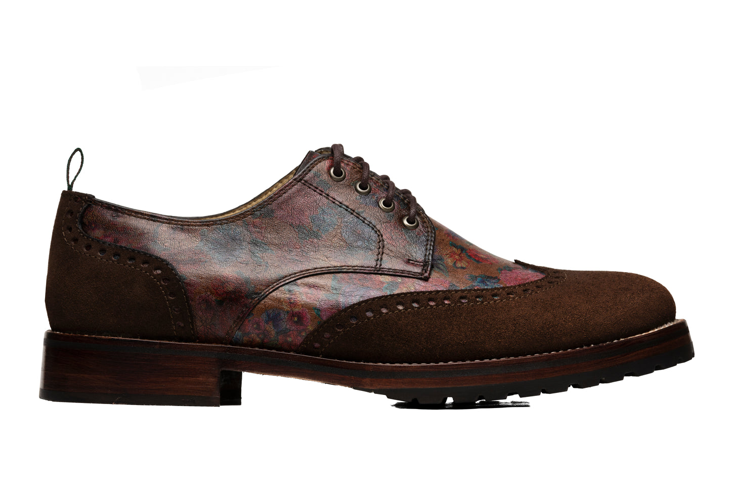 Zapato Gamuza Brown con Piel Floreada