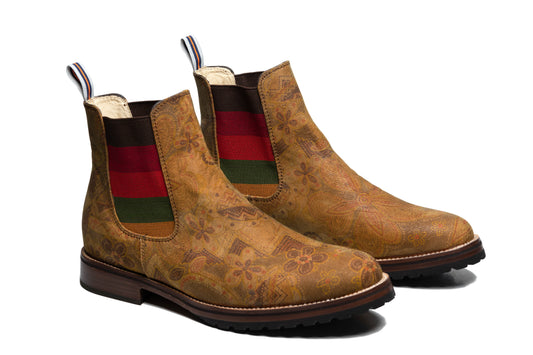 Botin Chealse Nubuck Camel con Flores